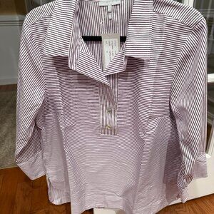 HINSON WU Aileen 3/4 Sleeve Button Back Top - Purple Stripe 16 , NWT